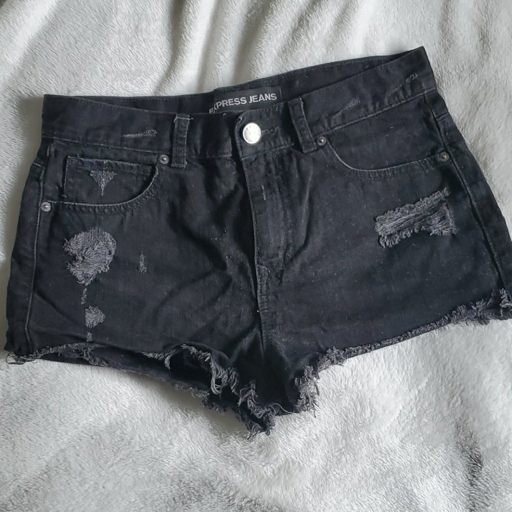 Express Black Distressed Denim Shorts